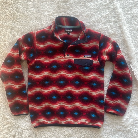 Patagonia Women’s Small Wild Desert Synchilla Fleece Pullover Red Aztec Print - Picture 4 of 8